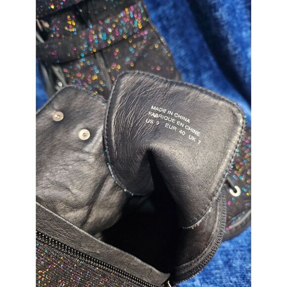 Anthropologie black Suede Glitter Combat Boots Zip Lace Strap W 9 EU 40 - Picture 10 of 10